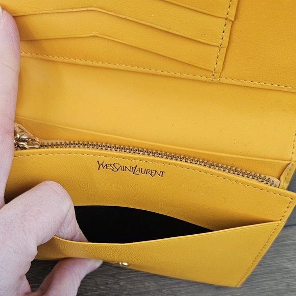 Vintage Yves Saint Laurent Yellow Folded Embossed Leather Wallet - MINT - Picture 10 of 15